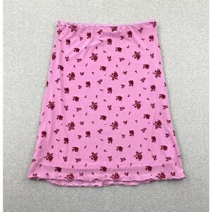Love, Fire Floral Mesh Lace Trim Skirt Womens XL Pink Pull-On Coquette Feminine